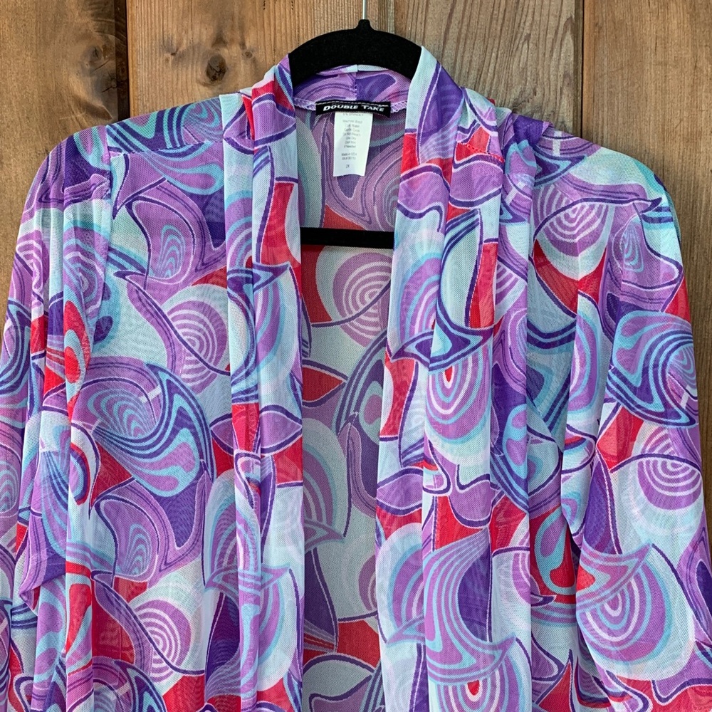 DOUBLE TAKE Multicolor Vibrant Open Front Boho Swim-Ready Cover-up Festival SZ 2